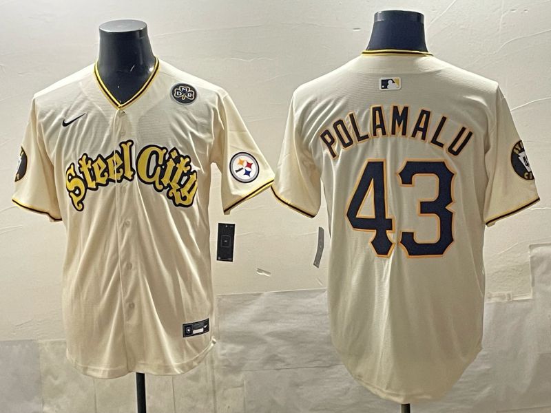 Men 2025 Nike Pittsburgh Steelers #43 Polamalu Cream Limited NFL Jersey style 04->pittsburgh steelers->NFL Jersey